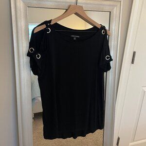 Cable & Gauge Women's Black Cut Out Short Sleeve Top Blouse Size M